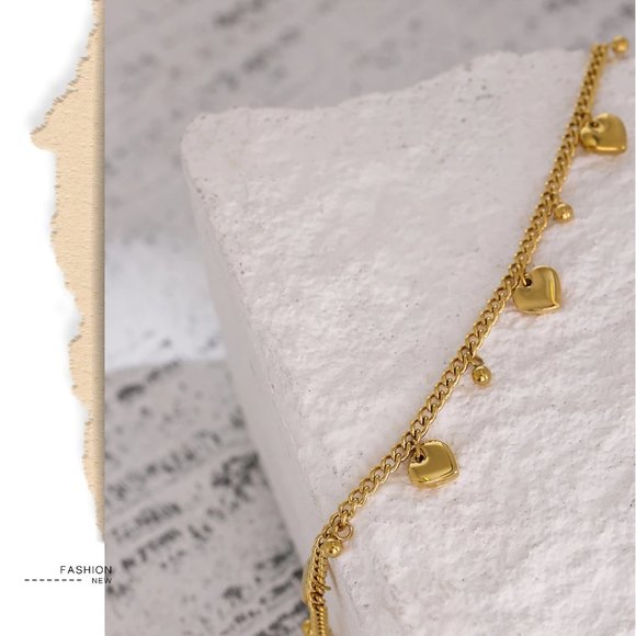 New 18K Gold Plated Heart Bead Link Chain Necklace - Picture 7 of 8